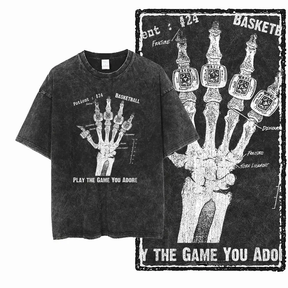 G46 Exclusive 100% Cotton Men's O-Neck Basketball Graphic T-Shirt | Acid Washed Streetwear Big Size Cool Men's Tee T-Shirt
