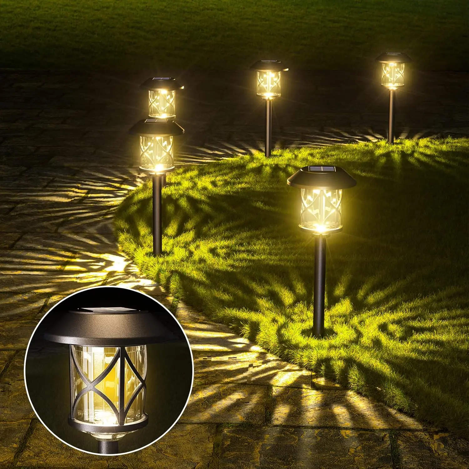 IP65 Waterproof Bright Solar Garden Lights, Auto On/Off Solar Landscape Lighting Warm White, Solar Powered Path Lights