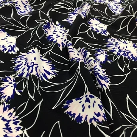 Clear Grain Soft Pure Silk CDC Fabric Crepe De Chine Fashion Regular Black Base Flowers for Men Women Pants Underwear Shirt
