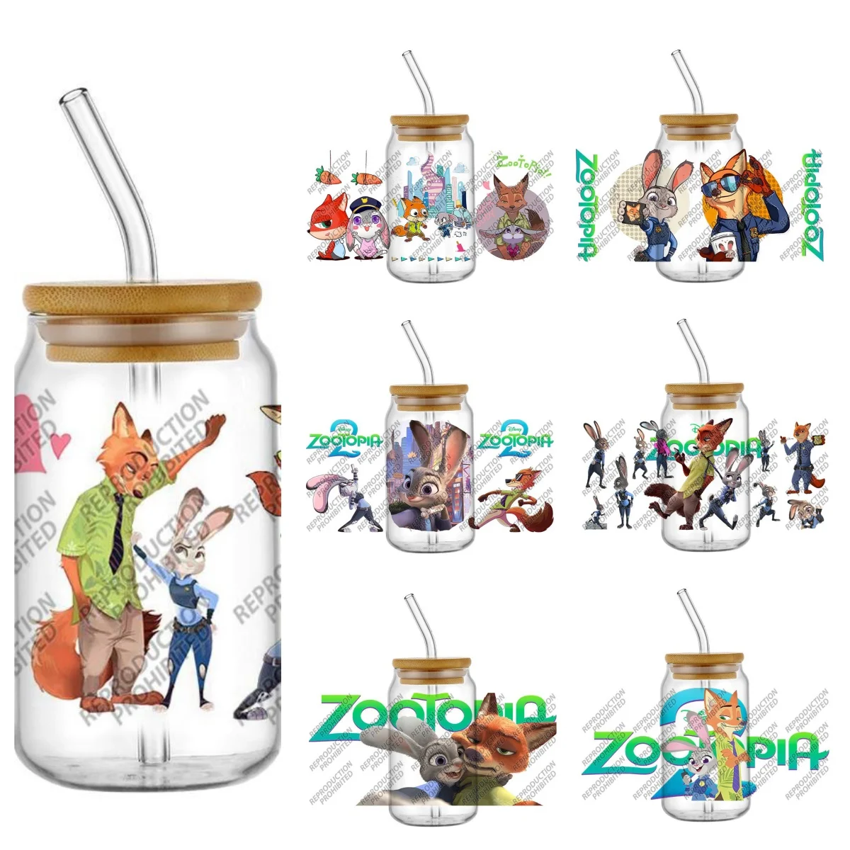 

Новый дизайн Zootopia UV DTF Cup Wraps для 16 унций Водонепроницаемая УФ-переносная наклейка DTF Очки Кружка DIY Наклейка с мультяшным фильмом