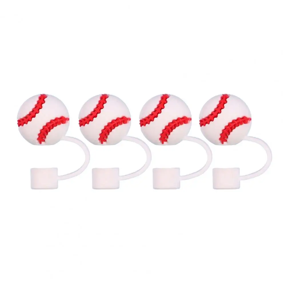 Outdoor Straw Covers Football Theme Silicone Straw Caps 10mm 4 Pcs Dust-proof Leak-proof Reusable Bottle Straw Dust Cover