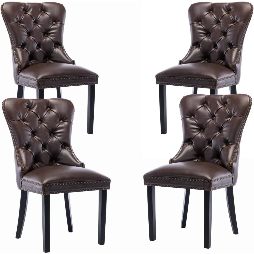 

Modern Dining Chairs Set of 4 Mid Century Leather Dining Room Chairs with Wood Legs Tufted Upholstered Kitchen Side Chair