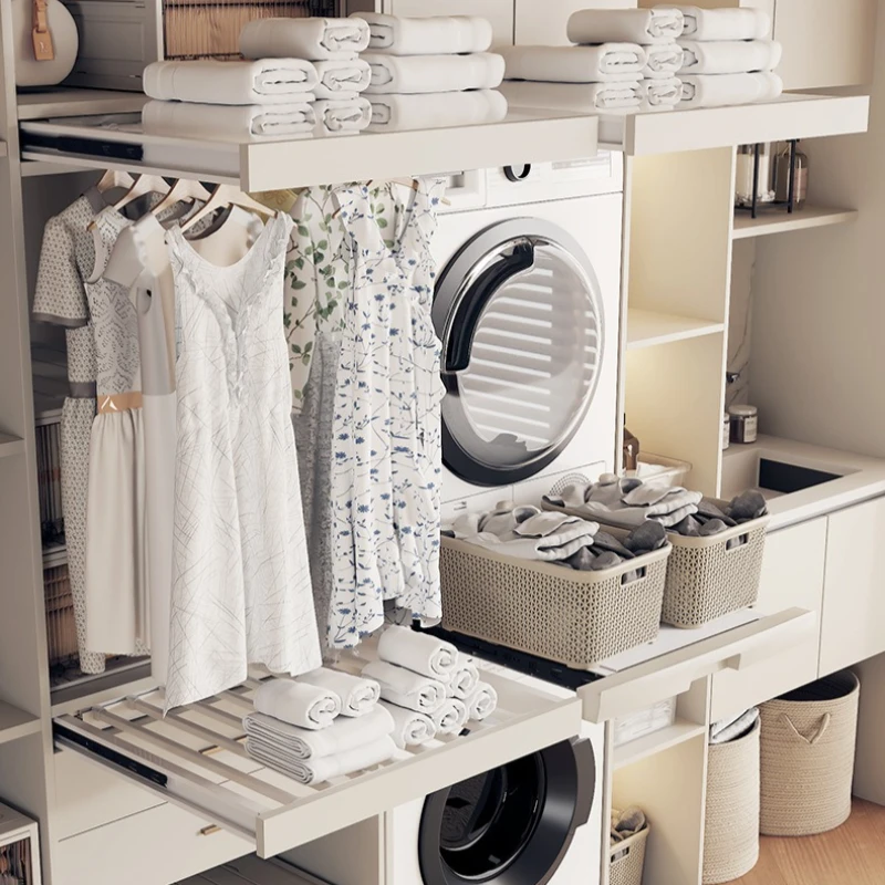 Pull Out Drying Rack Retractable Clothes Hanger Washing Machine Hidden Storage Laundry Stand Wardrobe Space Saving Clothes Horse