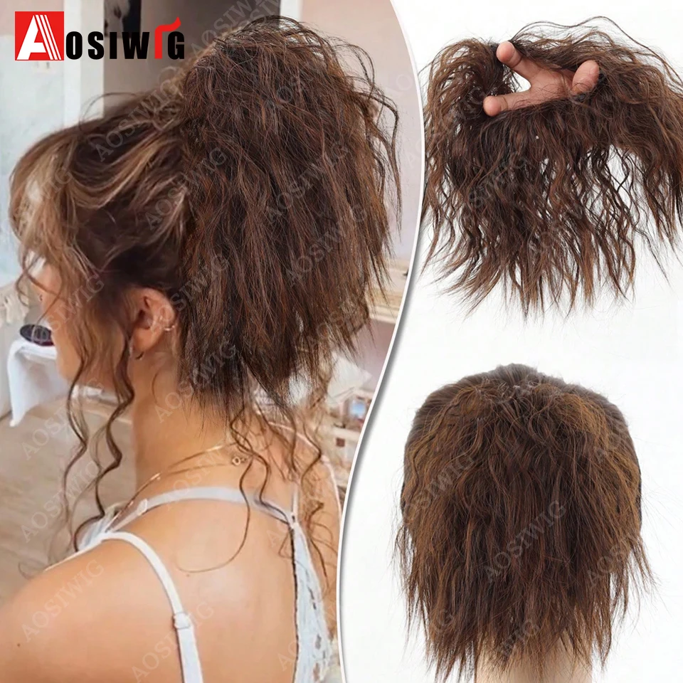 Synthetic Messy Hair Bun Hairpieces Curly Scrunchie Chignon Elastic Band Updo Donut For Women Natural Fake Short Ponytail Hair