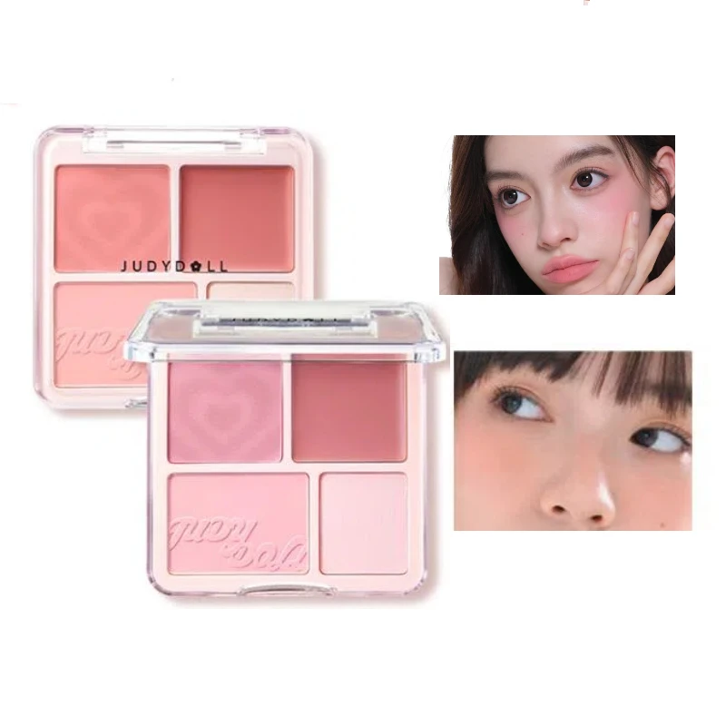 Judydoll 4 Colors Blush Highlight Palette Expanding Color Matte Highlight Brightening Long Lasting Peach Contouring Makeup