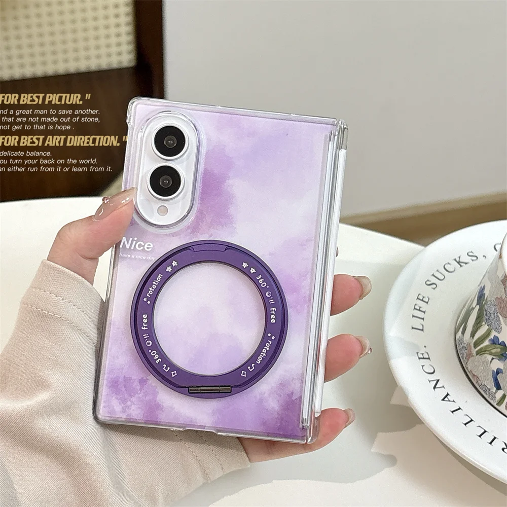 Kawaii Cartoon Colorful clouds 360° Magnetic Phone Case for Samsung Galaxy Z Fold 8 Cover For Magsafe Stand Chain Cases