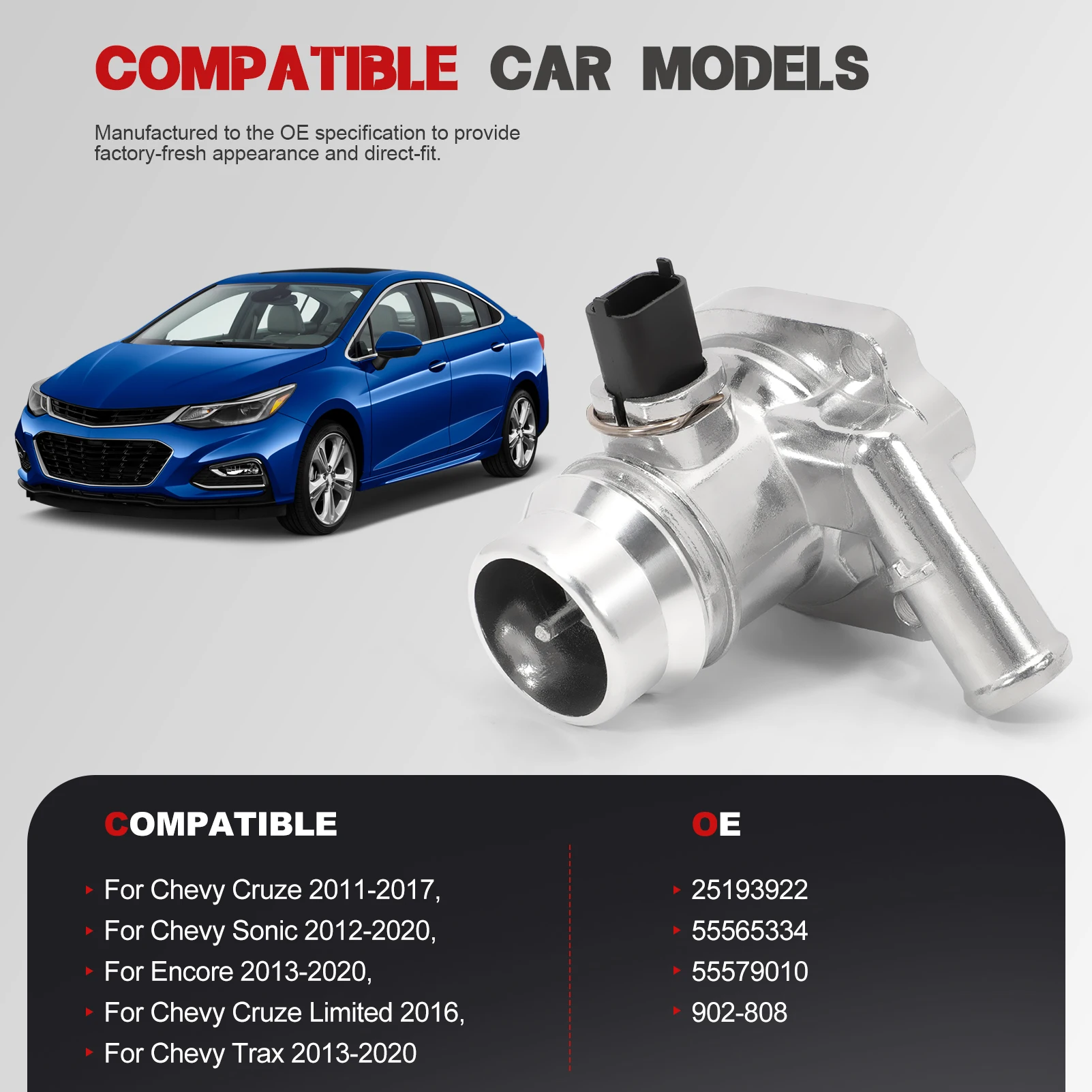 

Термостат охлаждающей жидкости двигателя 55565334 55579010 902-808 25193922 для Chevy Curze 2011-2016 Sonic 12-20 Trax 2015-2020