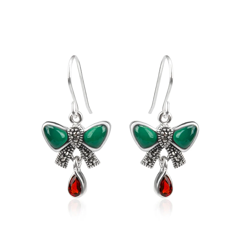 

YYSuniee Silver Retro Style Inlaid Red Chalcedony Earrings S925 Silver Jewelry Women's High-End and Atmospheric