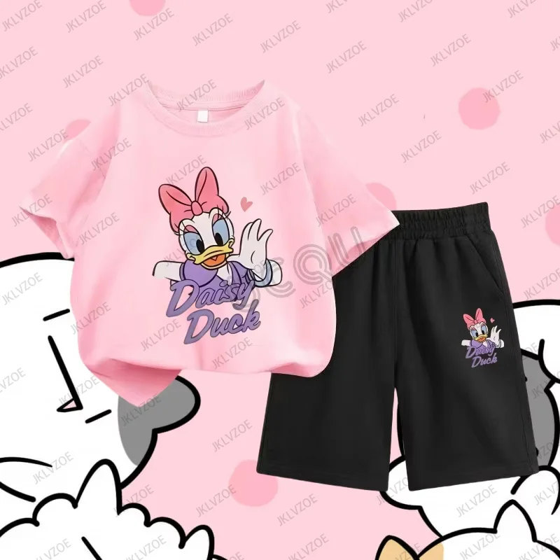 

Summer Boys and Girls Tracksuit Daisy Cartoon Minnie Print Cotton Shorts Sleeve T-shirt+Shorts Suit Kids/Adult 2-piece Set