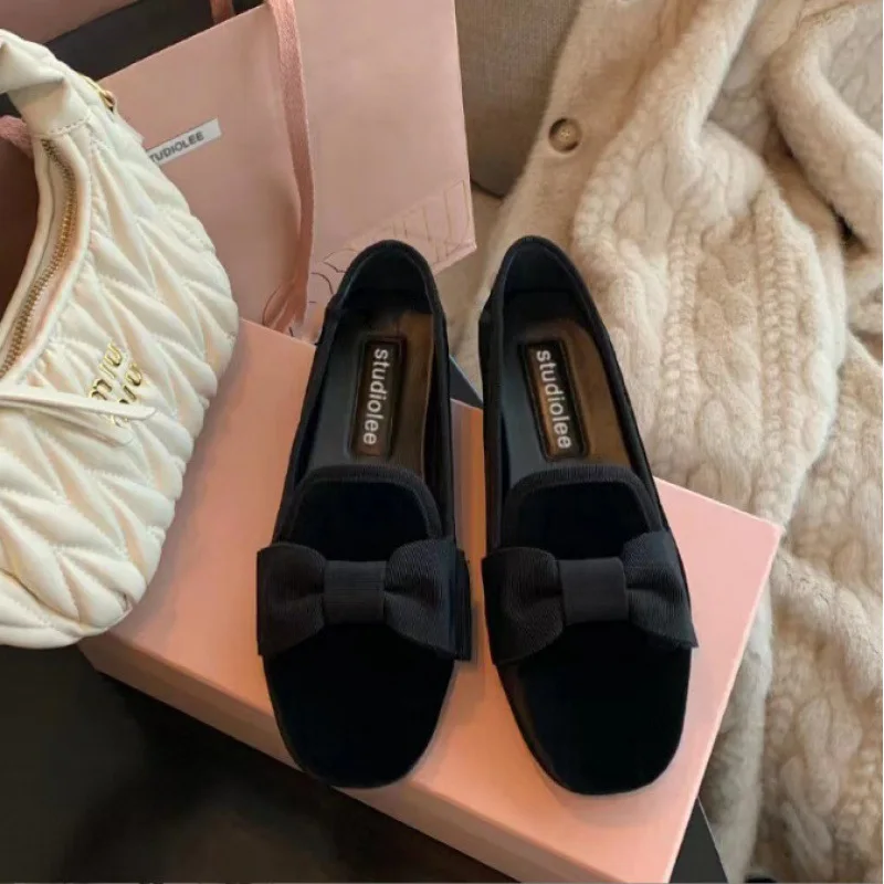 

Shoes Woman Flats Round Toe Loafers With Fur Bow-Knot Slip-on Casual Female Sneakers Modis Dress Retro Butterfly Slip On 2023 Bu