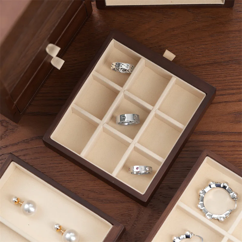 Oirlv الخشب الصلب مجوهرات المنظم صندوق صندوق تخزين مكتبي حلقة سوار مجوهرات صندوق تخزين متعدد الطبقات صندوق امتصاص مغناطيسي #6