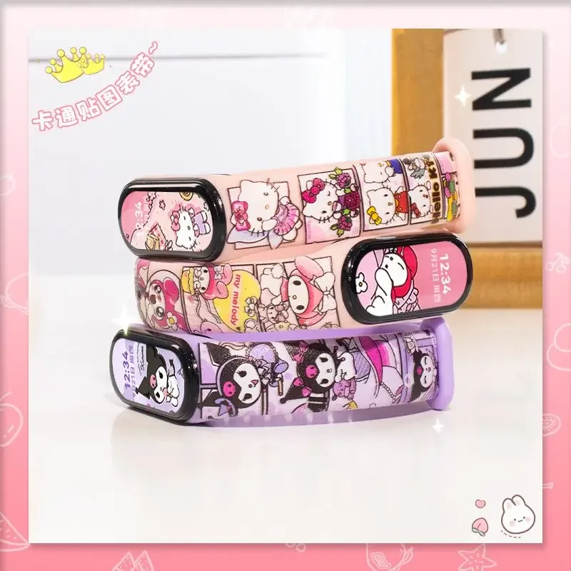 Sanrio Hello Kitty Strap for Xiaomi Mi Band 3 4 5 6 7 8 Silicone Bracelet Replacement Wriststrap Smart Watch Band Accessories