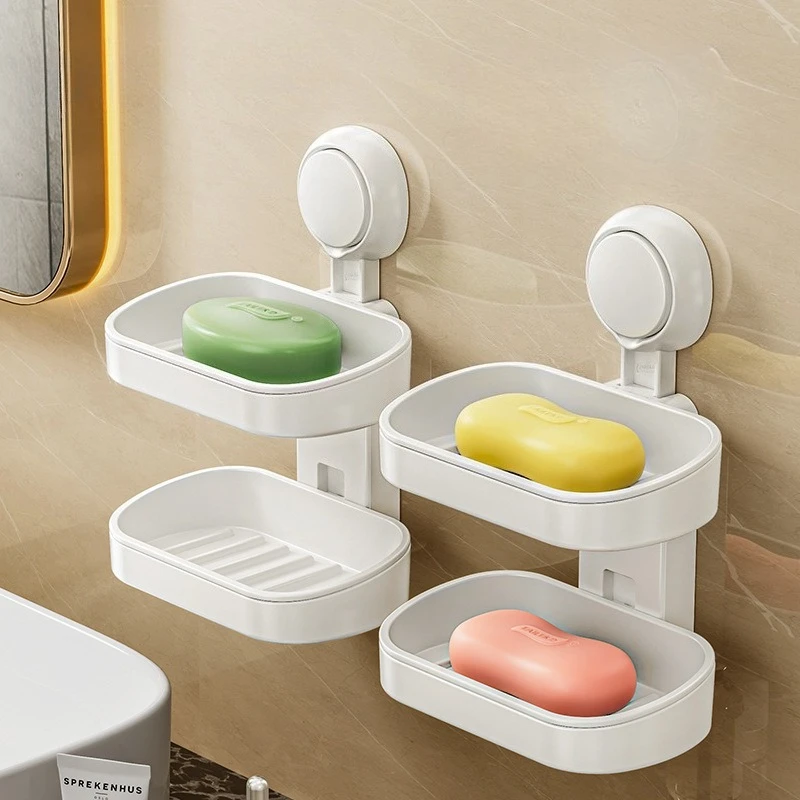 

Soap Box Drain Soap Holder Box Bathroom Shower Soap Holder Sponge Storage Tray Creative Sucker Water-free Storage Box