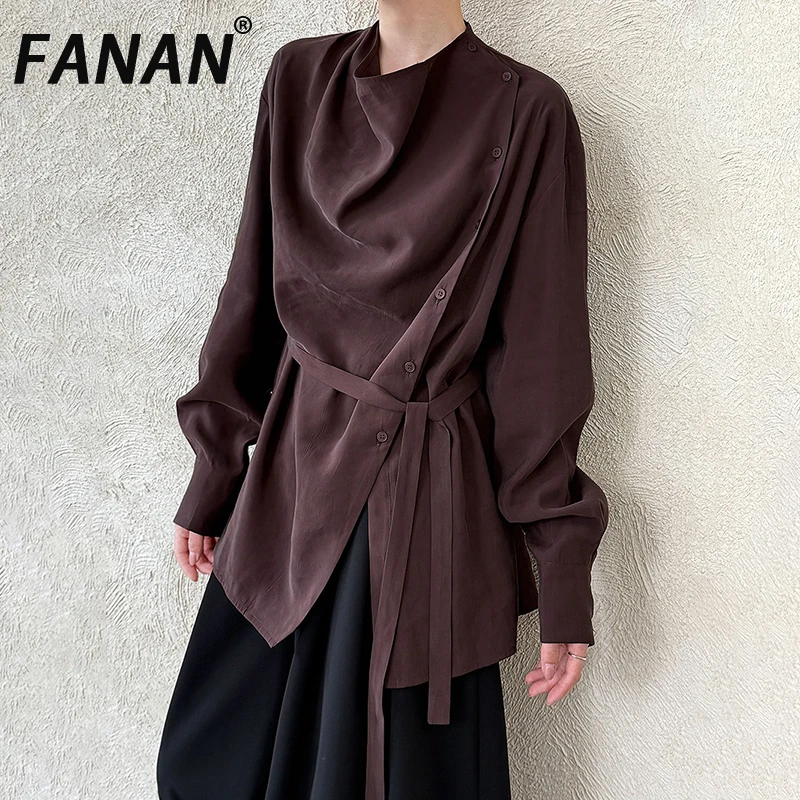 

FANAN темпераментные нерегулярные рубашки на шнуровке со сборкой на талии для женщин, свободные блузки с круглым вырезом и длинными рукавами, женские осенние новинки 2023 г.