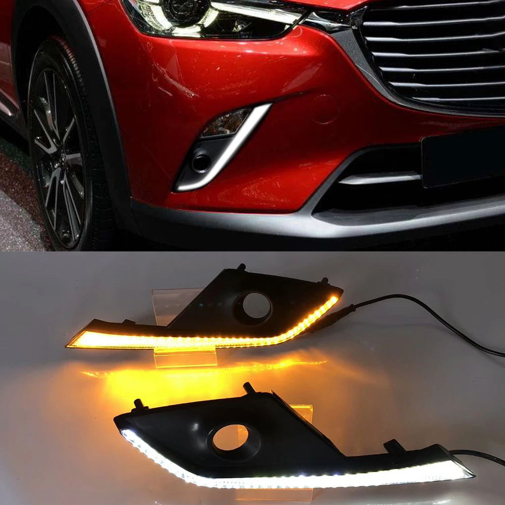 For Mazda CX-3 CX3 2015 2016 2017 2018 2019 2020 1Pair Car DRL LED Daytime Running Light with Yellow Turn Signal Function view 6
