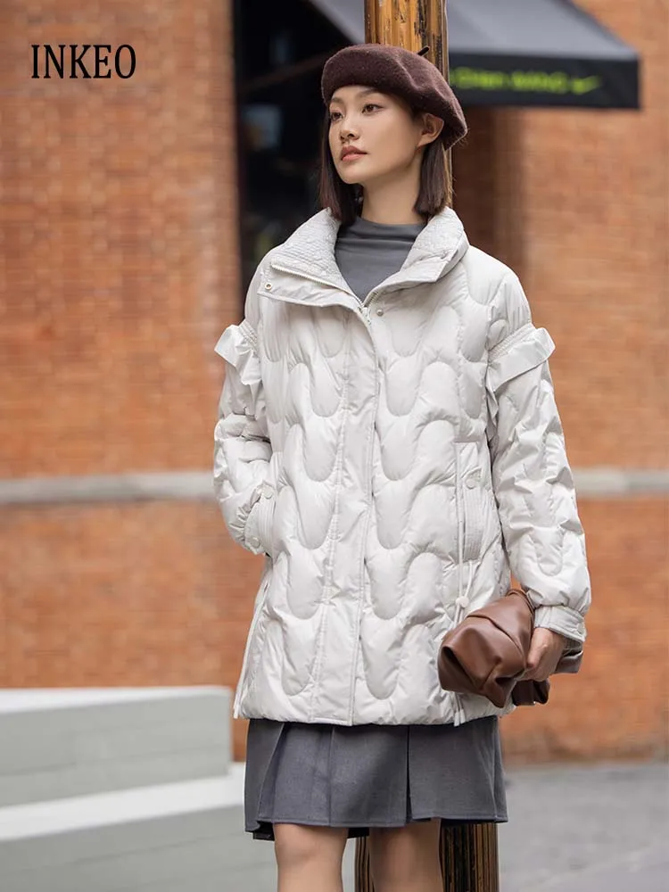 

Повседневная женская куртка-пуховик средней длины, осень-зима 2025, свободная водолазка с длинными рукавами, пальто на гусином пуху, роскошная INKEO DJ521