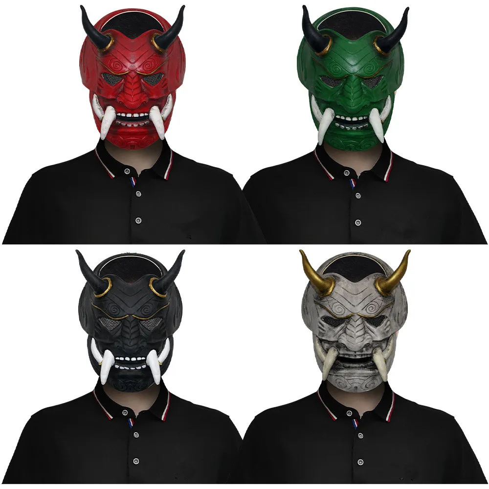 Vollgesichtsmaske Halloween Latexmaske Cosplay für Prajna Kopfbedeckung Samurai Böse Kabuki Partymaske Dekoration – Detail 1