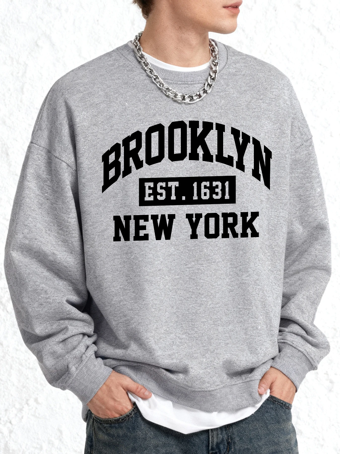 Brooklyn Est 1631 New York Print Sweatshirt Herbst für Männer Oversize Vintage Kleidung Trendy O-Ausschnitt Pullover Casual Basics Hoody