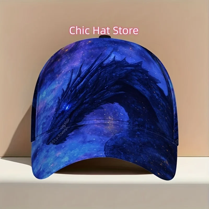 Stylish Design Featuring a Galactic Dragon Flight on a Classic Baseball Cap - Adjustable Duckbill Style, Ideal for Daily Wear, L