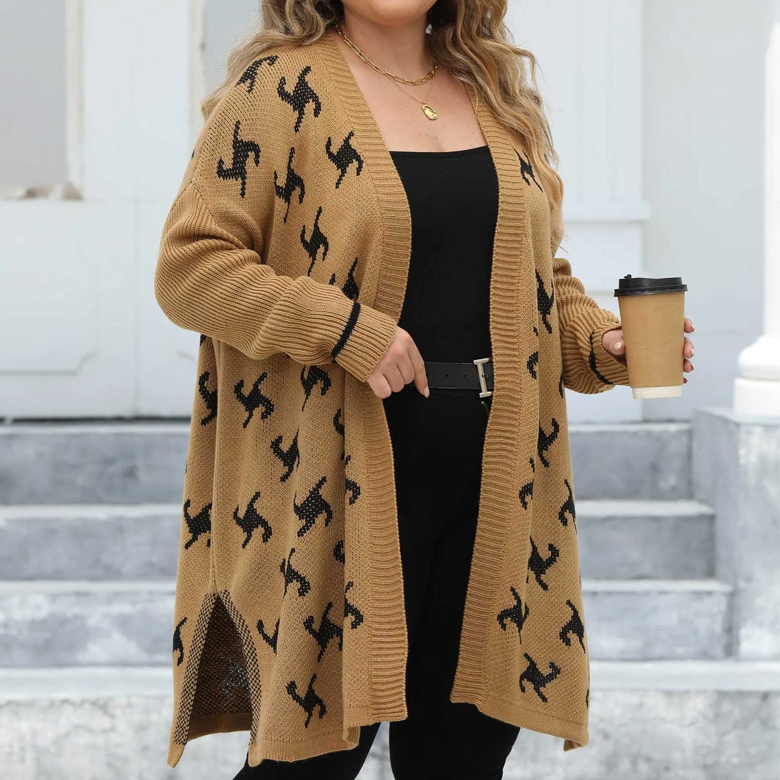 Temperamental Ladies High-End Knitted Sweater Coat With Pockets Long Sleeve Buttonless Cardigan Simple Cool Long Women Sweater