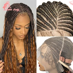 Bohemian Cornrow Braids Synthetic Braided Wigs For Black Women Knotless Box Braid Wig Full Lace Braiding Hair 1B27 Braided Wig