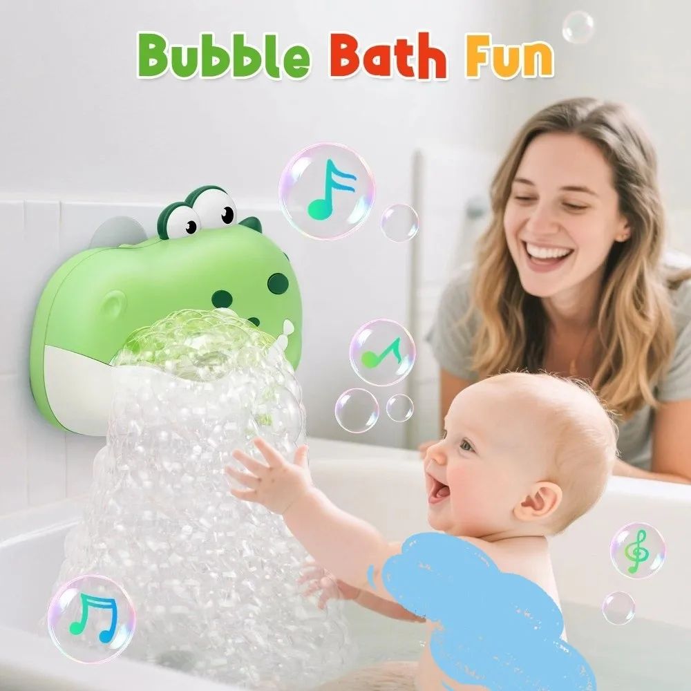 음악 공룡 거품 기계 녹색 내구성 아기 목욕 거품 장난감 공룡 모양 경량 아기 목욕 물 장난감