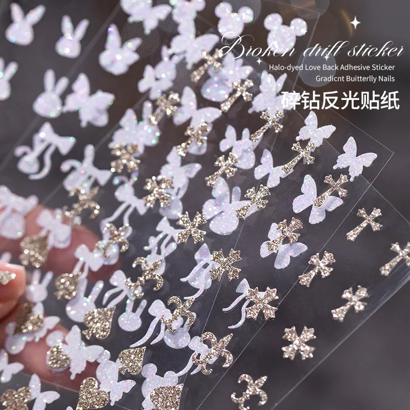 Acquista all'ingrosso Paga una tariffa di spedizione solo 5 pezzi/lotto Glitter Coniglio Farfalla Crossing Elements Decalcomanie per adesivi per unghie finte