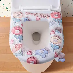 Toilet Seat Waterproof Cartoon Pattern Hygienic All-Season Comfort Toilet Cover Bathroom Germ-Free Accessories