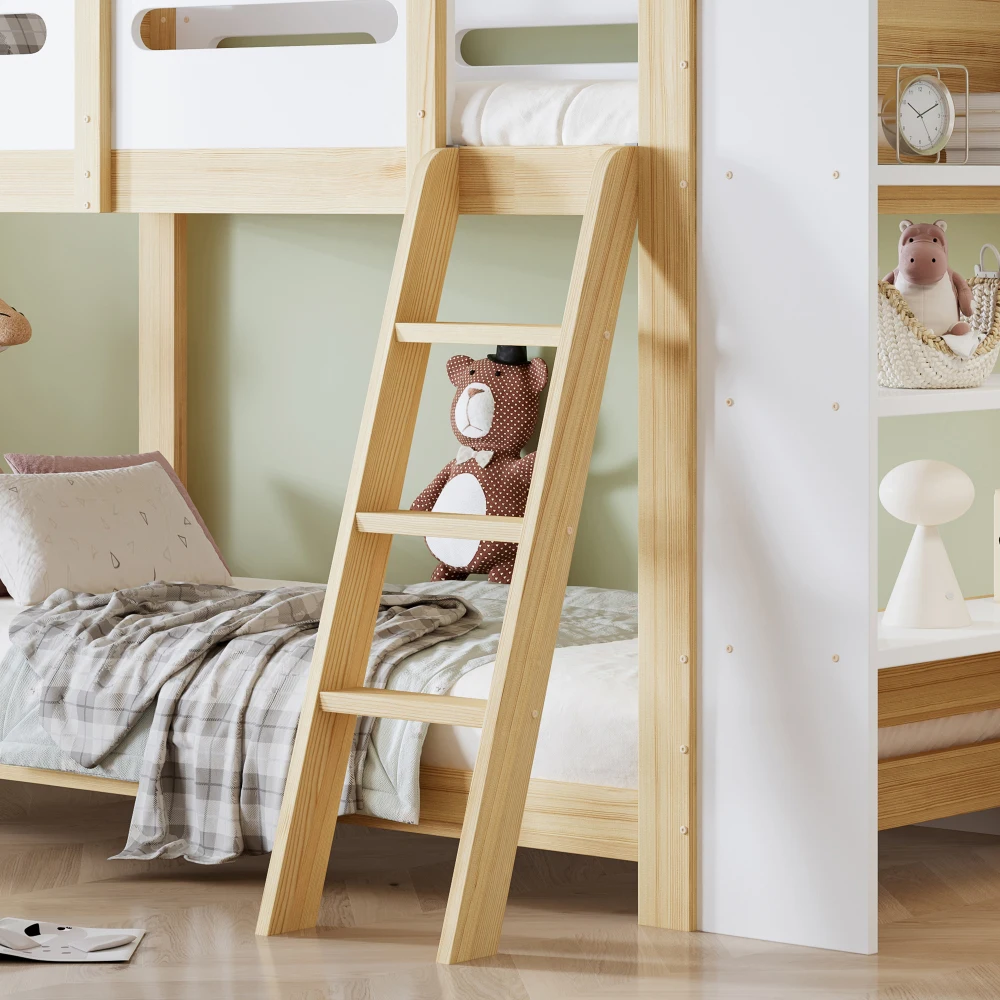 Kinder-Etagenbett mit 3-stufigem Regal, 3-stufiger Leiter und Sicherheitsgitter – stabile Lattenrostkonstruktion, geeignet für Kinderzimmer (ohne Matratze). – Detail 19