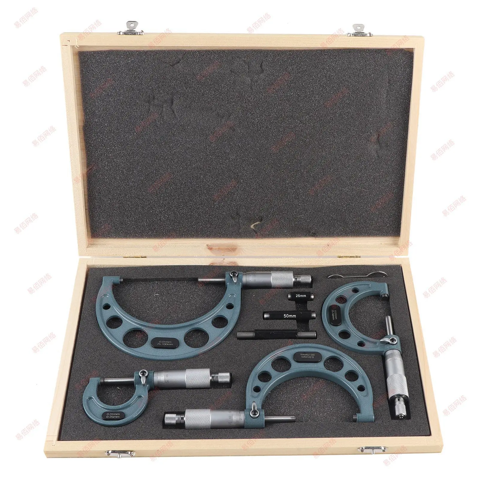 Juego de Micrómetro de tornillo premium 0uter, Juego de 4 piezas, micrómetro mecánico, medición de diámetro exterior 0-2024mm, 100