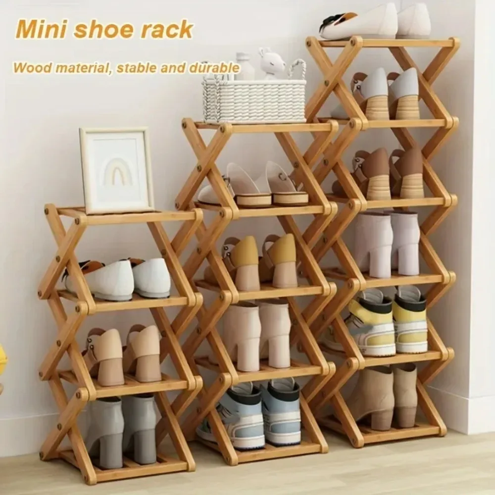 Shoe Rack Bamboo Made Telescopic Doorway Shoe Rack No Installation Required Frame Multi Layer Household Foldable Shoes Shelves