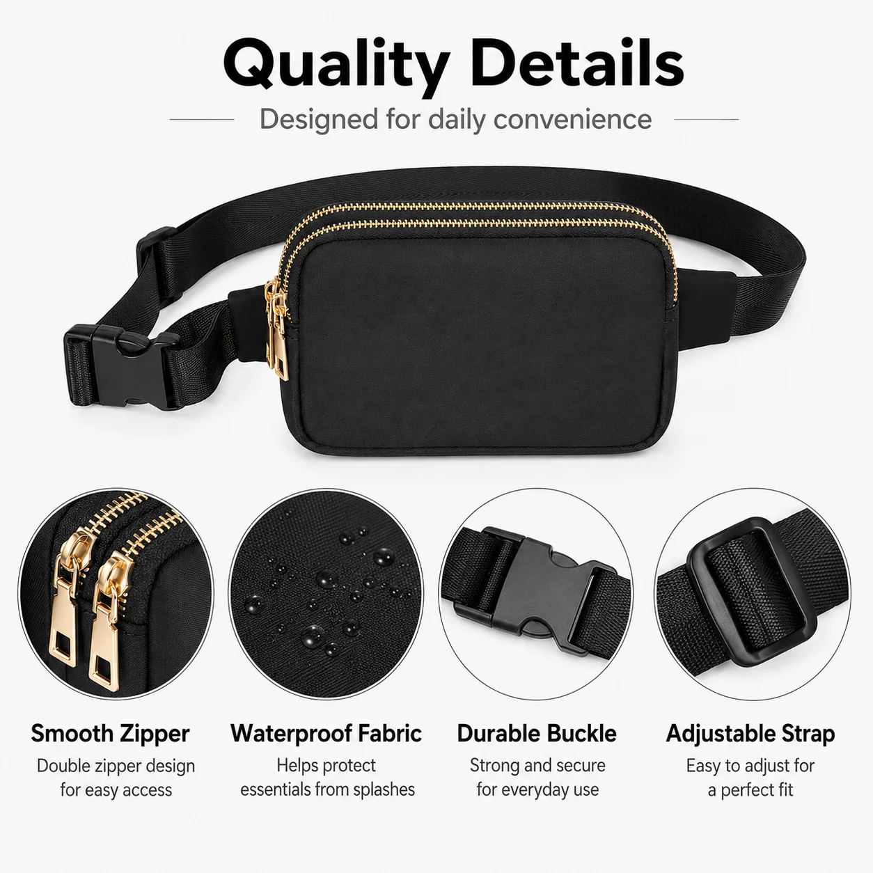 Outdoor Doppelreißverschluss-Hüfttasche Wandern Crossbody Reise-Bauchtasche Verstellbare Wasserdichte Kleine Tasche – Detail 10