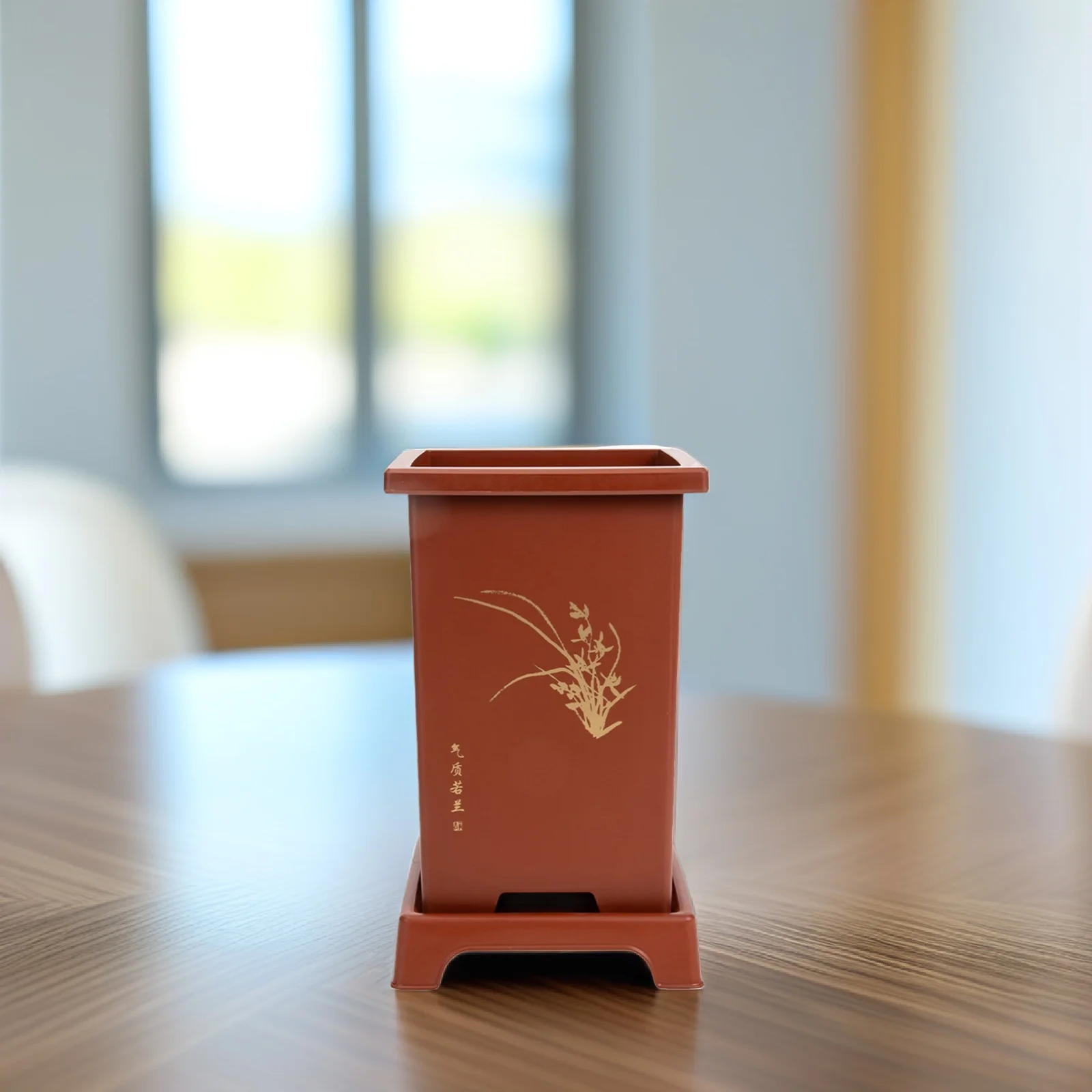 

2Sets Simulated Purple Pots Plastic Orchid Planters with Drainage and Trays Breathable Indoor Plant Holders