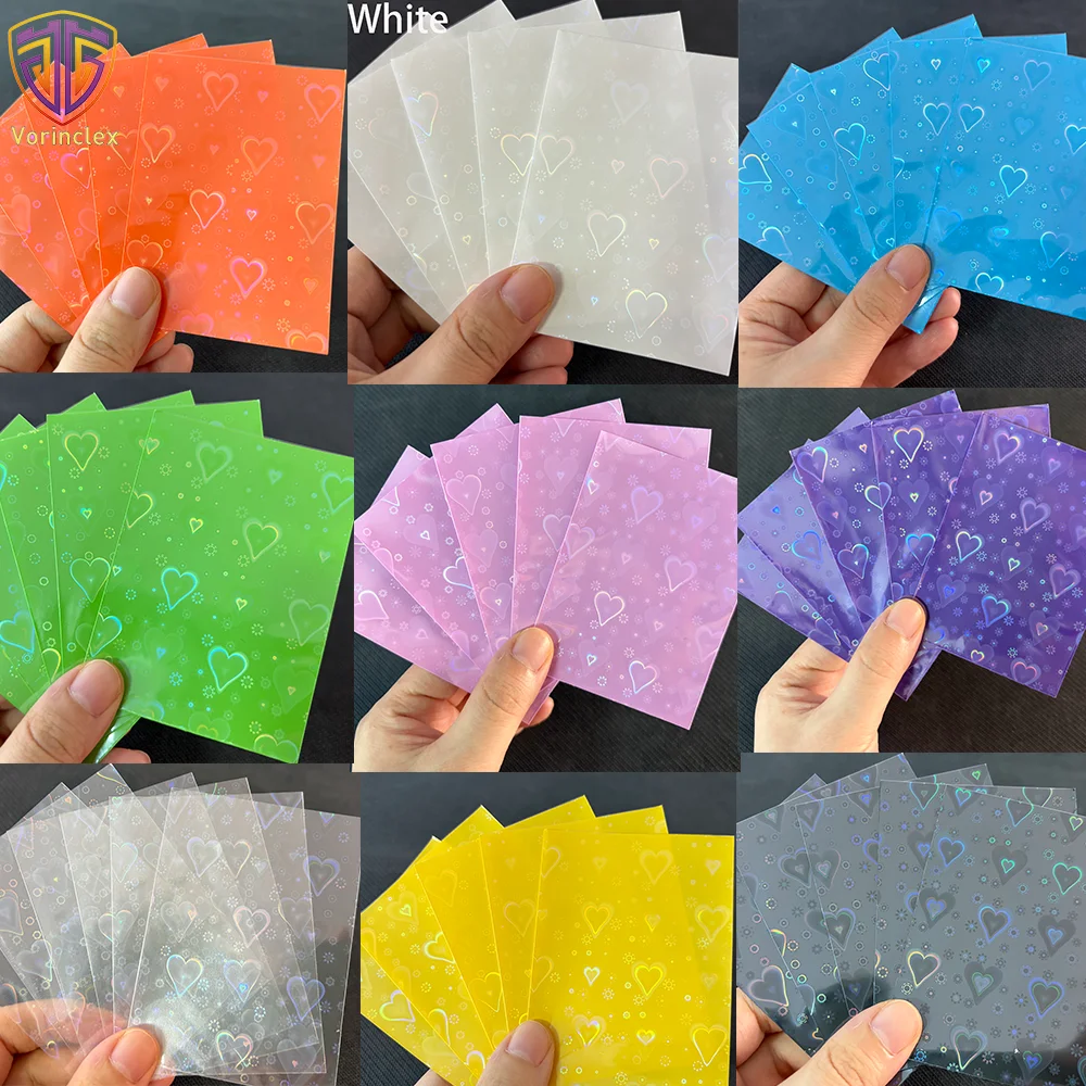 60PCS Pink/transparent Holographic Heart Card Sleeves 66x91mm Protector Frosted Card Sleeves for Collectible Cards/ PTCG/PKM