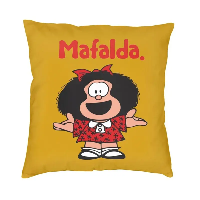 Happy Mafalda Square Pillow Cover Decoration Argentina Manga Quino Comic Cushion Cover Throw Pillow Sofa Double-sided Printing