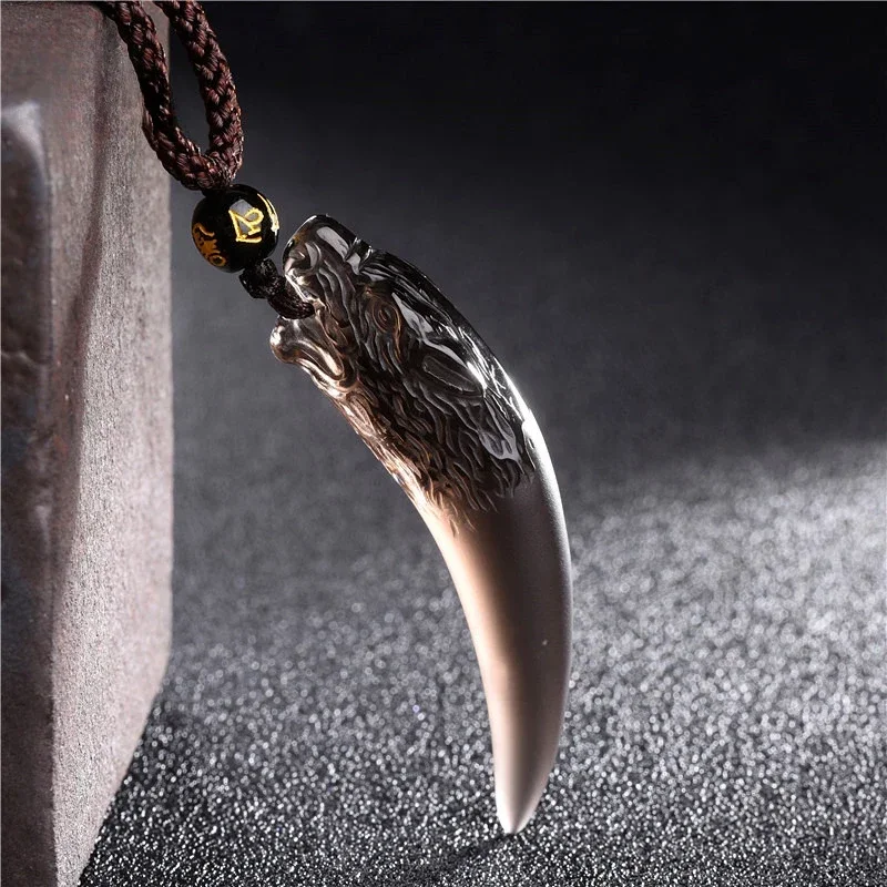 

Natural icy obsidian wolf tooth pendant fashion women men lucky ornament