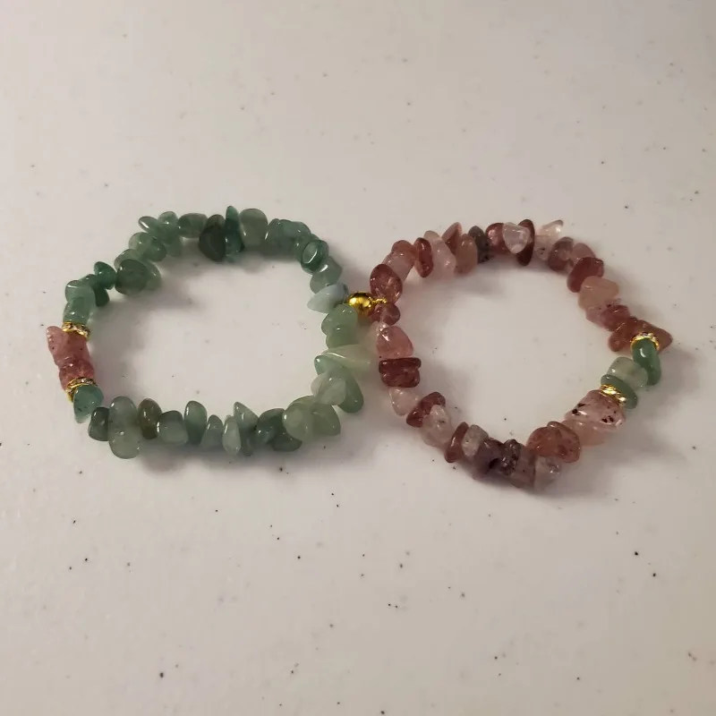 Magnetic Healing Bracelet Set Green Aventurine Strawberry Quartz Beads