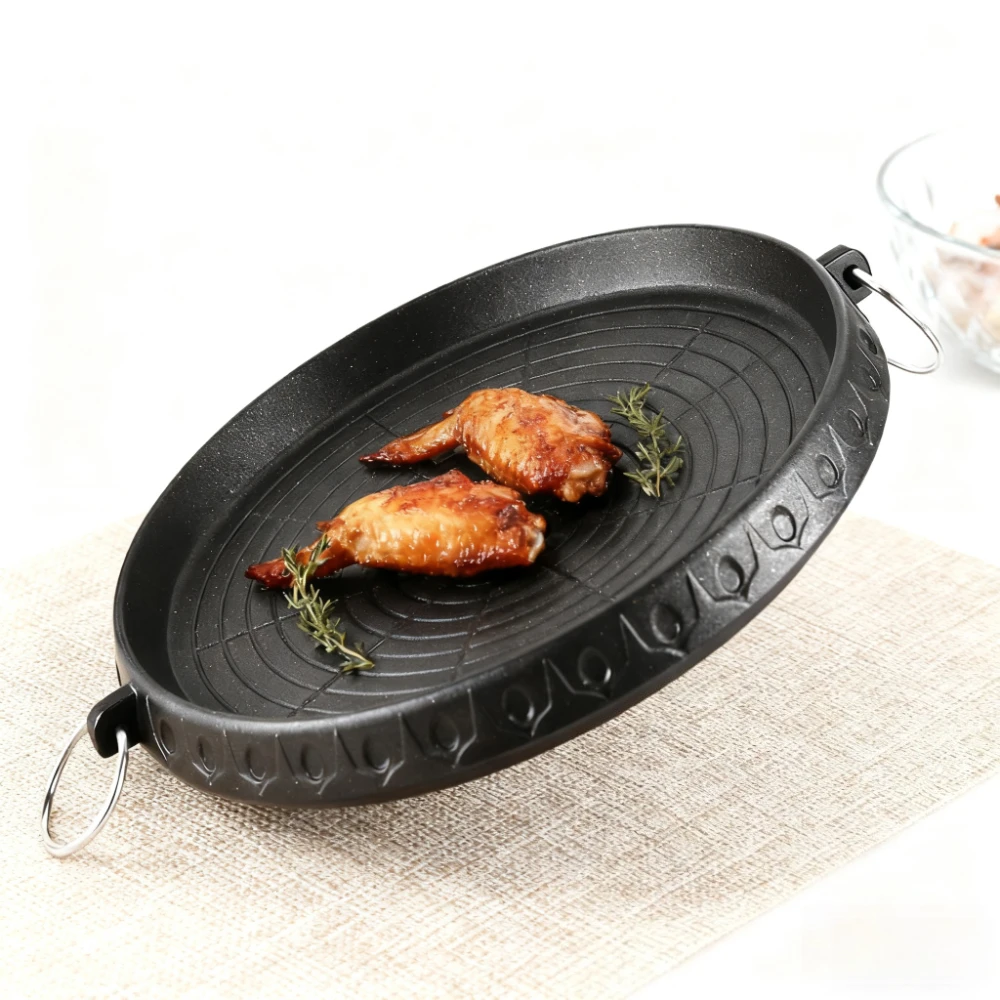 

KOSUN Nonstick Grill Pan Round Korean BBQ Plate Easy to Clean Portable Fried Steak Grill Tray for Indoor Outdoor Camping Picnic