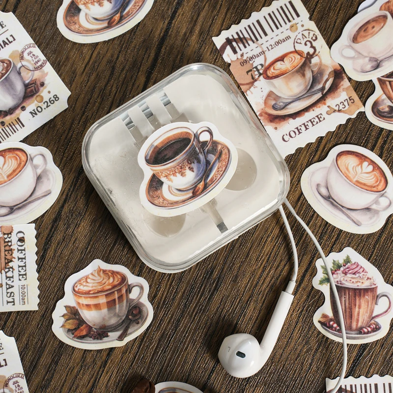 30 Pcs Holiday Coffee Series Decorative Box Sticker Stationery Collage Scrapbooking Label DIY Diary Album Journal Planner Lable