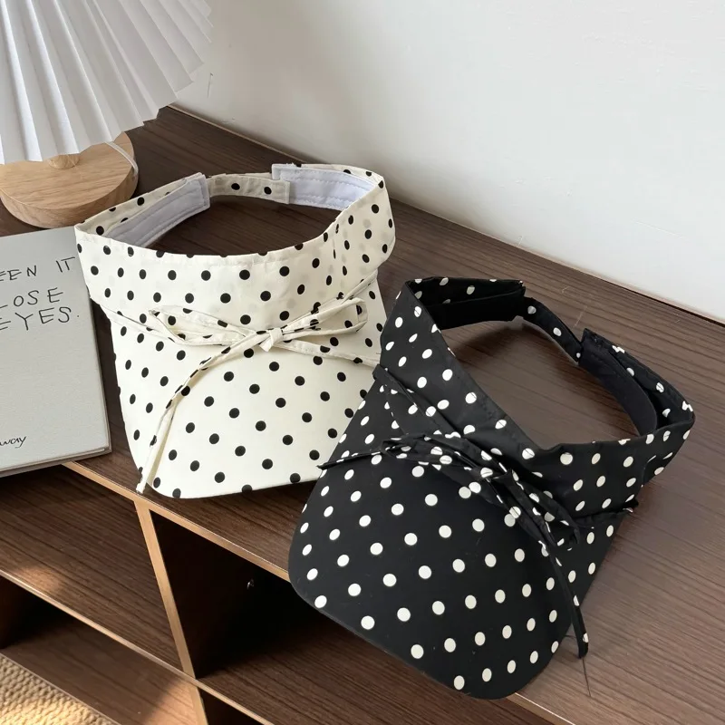 

Women's Polka Dot Bow Visor Hat Summer UV Protection Sun Visor Cap Foldable Wide Brim Empty Top Hat for Beach Travel Daily