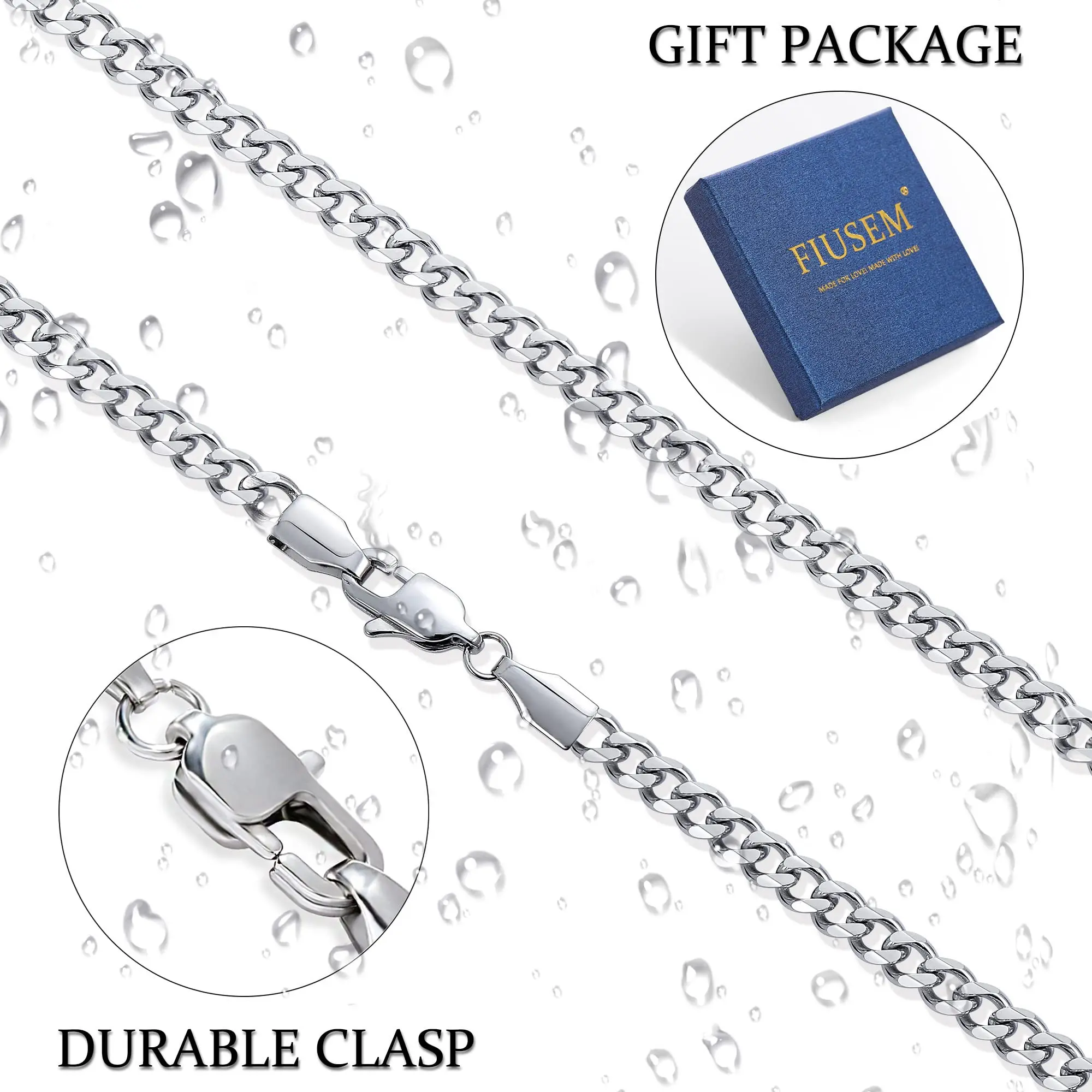 Shevalues Stainless Steel Cuban Necklace for Men Women Fashion Silver Tone/Black / 14K Gold Plated High Quality Chains Gift Box