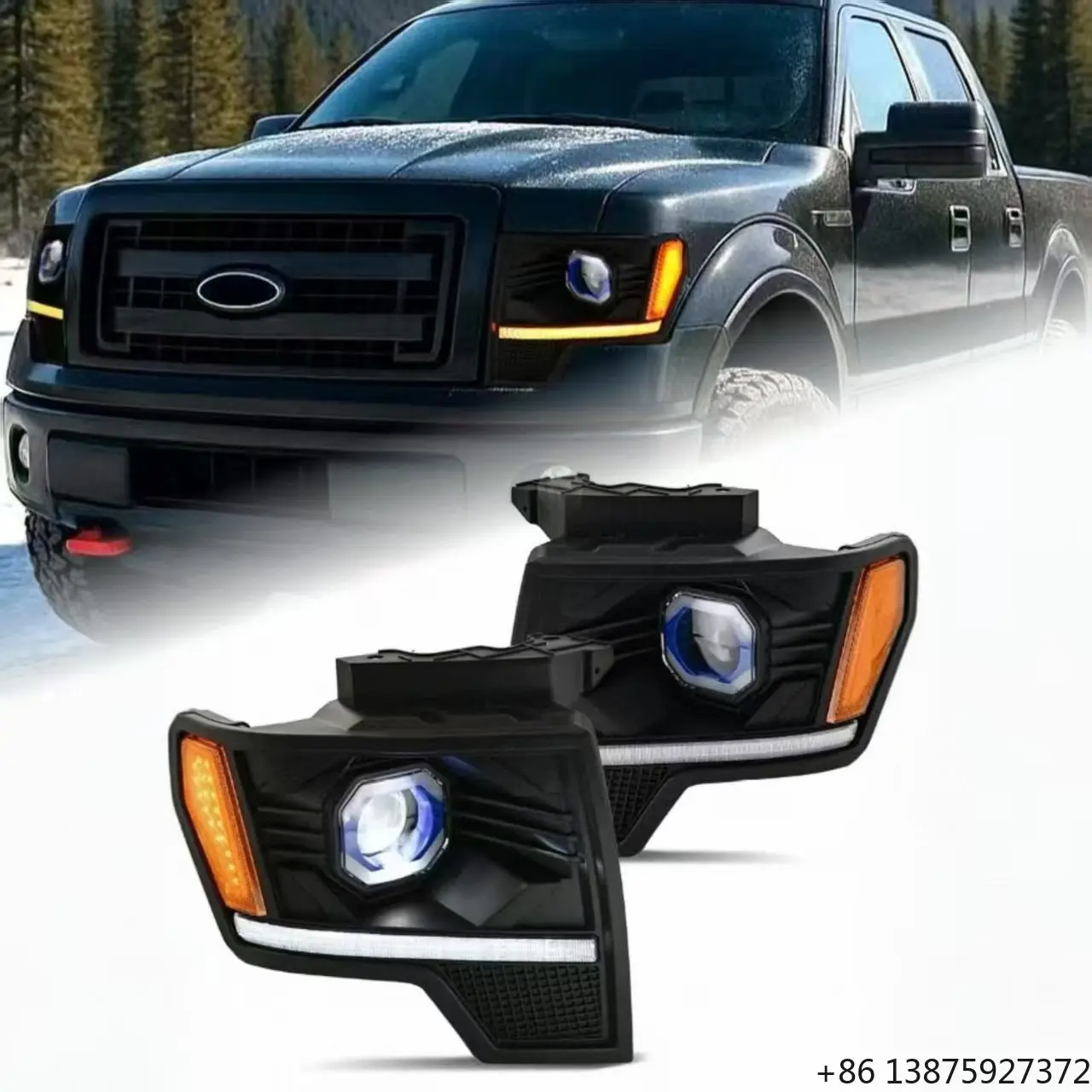 Modified Headlight Assembly for 2008-2014 Raptor F150 LED Headlight Design Front Lamp with Sequential Turn Signal