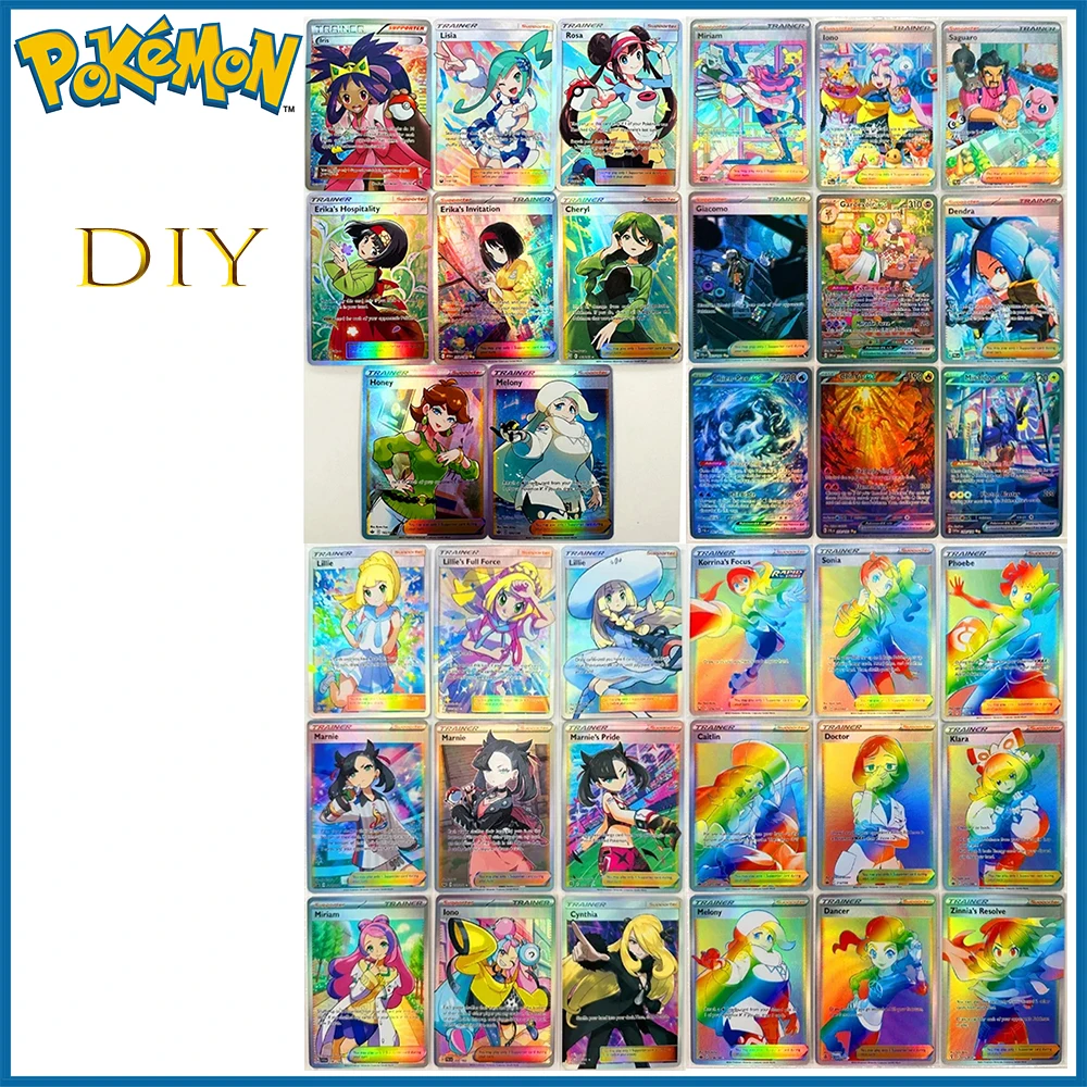 9PC/Set Anime Pokemon DIY ACG Grusha Sada Aoi Kris Cynthia Lillie Collectible Cards Boys Play Toys Christmas Birthday Gifts