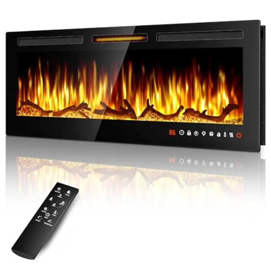 

60 Slim Electric Fireplace for Modern Living Room or Bedroom Recessed and Wall Mounted Design with Remote Control 13 Adjustable