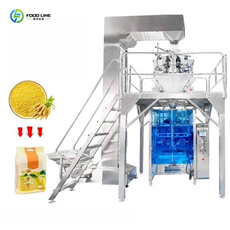 Customized High Precision Vertical Granule Packaging Machinery Auto Weigh Form Fill Seal For Rice Millet Oatmeal