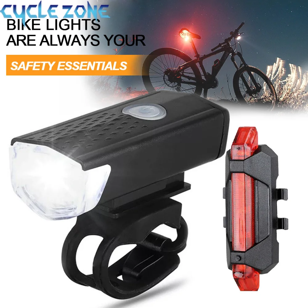 USB Rechargeable Bike Light Set Front Light with Taillight Easy to Install 3 Modes Bicycle Accessories for the Bicycle