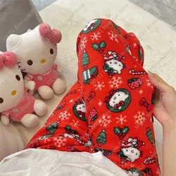 Sanrio-pantalones de pijama de Hello Kitty para mujer, pantalón cálido de tela suave de dibujos animados, a la moda, para el hogar, regalos de navidad