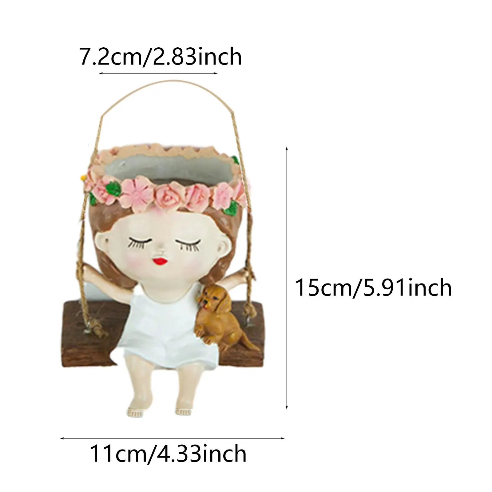 Swing Hanging Rope Girl Flowerpot, Bonsai Pot ,Gardening Pot, Lightweight Unique Swing Planter
