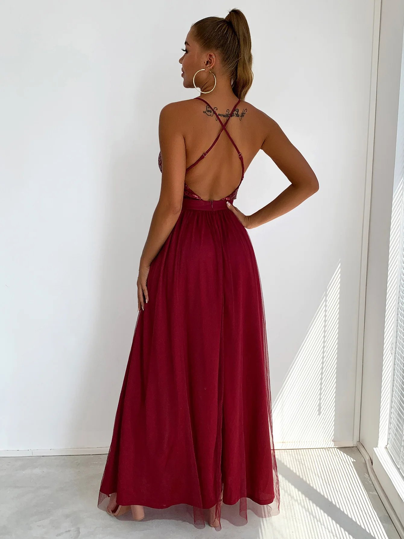 Sexy dos nu Slip paillettes Corset Maxi robe d'été femmes maille longue moulante rouge robe de fête de noël robes de soirée de demoiselle d'honneur