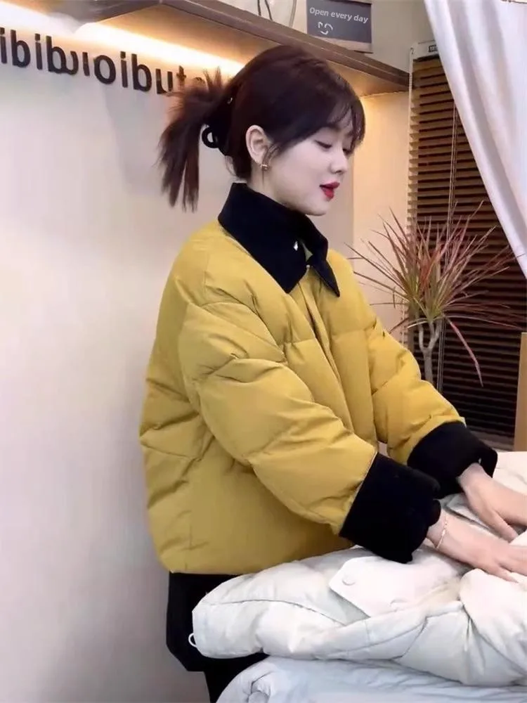 

ort Cotton Jaet Coat 2026 Winter New Sle Stand Collar Patchwork down Cotton Clothes High-End Thiened Cotton Coat